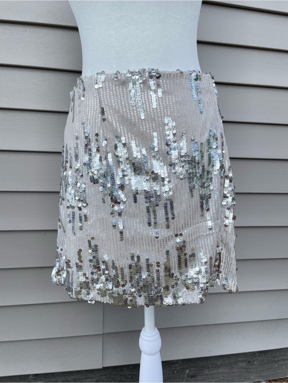 Sequined Beige Party Mini Skirt